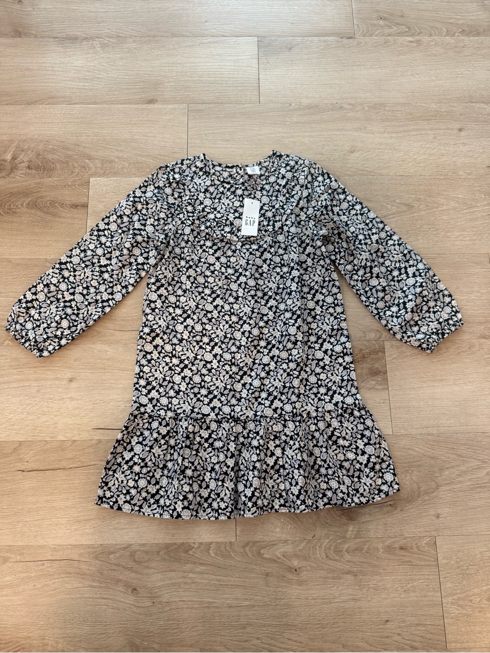 GAP Girls Black Dress with Cream Floral Print